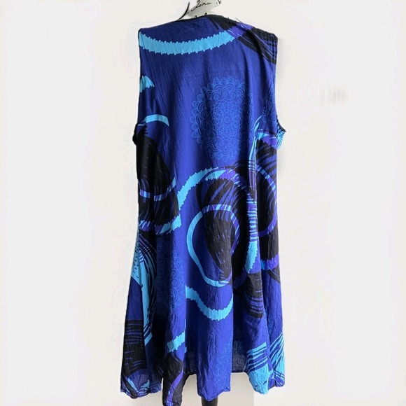 Aller Simplement Dress Women's Sz 3XL V-neck Blue Artsy Design Beach Vacation - Picture 4 of 8